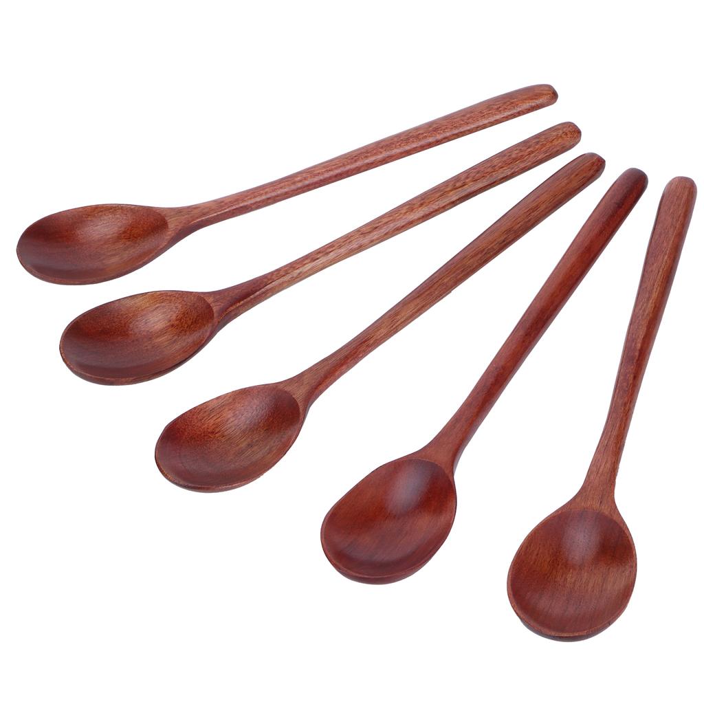 5PCS Wooden Spoon with Long Handle Soup Spoon for Barbecue Camping Party Home KitchenPaint Color