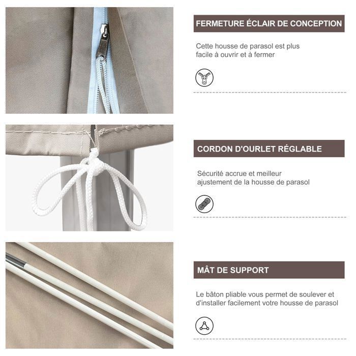 Housse pour parasol déporté kaki - polyester 250 g/m², fermeture éclair et cordon de serrage, protection UV