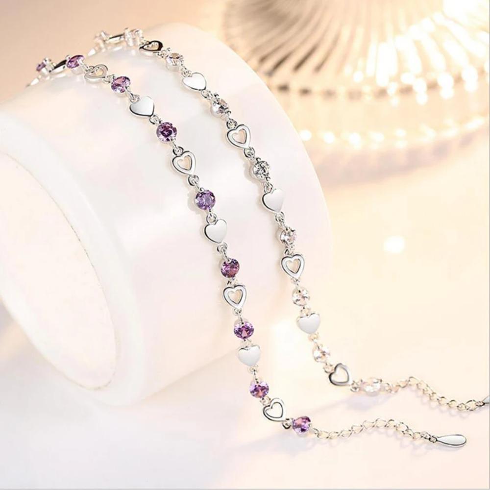 925 Silber Herzarmband Für Frauen Mode Zirkonia Kristall Schmuck Liebe Pulseira Feminina S-B144