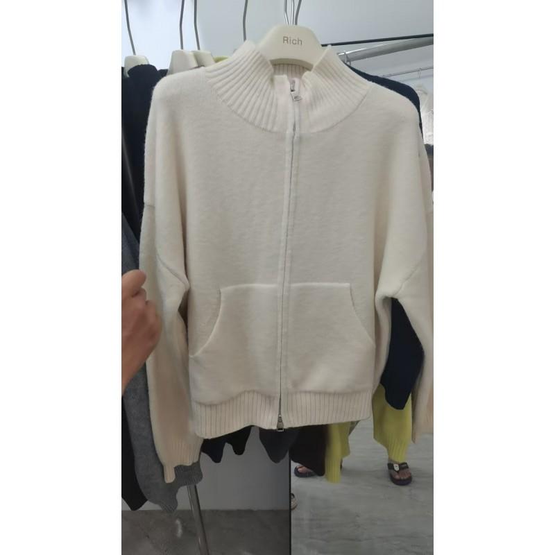 Womens Oversized Stand Collar Zipper Cardigan
