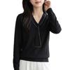 Autumn/Winter Fine Wool Silk V-Neck Knit Long Sleeve Loose Pullover Top
