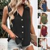 Damen-Sommer-T-Shirt, Weste, lässig, einfarbig, Tank-Top, Übergröße, V-Ausschnitt, ärmellos, Knopfleiste, mittellang, weiche, atmungsaktive Damenkleidung
