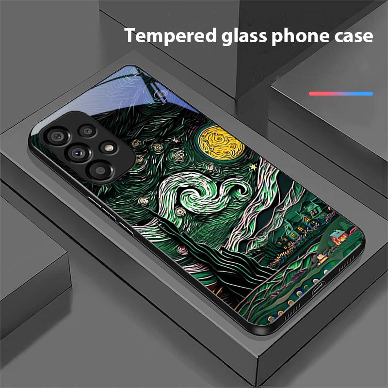 Retro Ölgemälde für Samsung Galaxy S 8 9 10 20 Plus 21 FE 22 23 24 Ultra S7 Edge Schwarz Gehärtetes Glas Handyhülle Hartschale