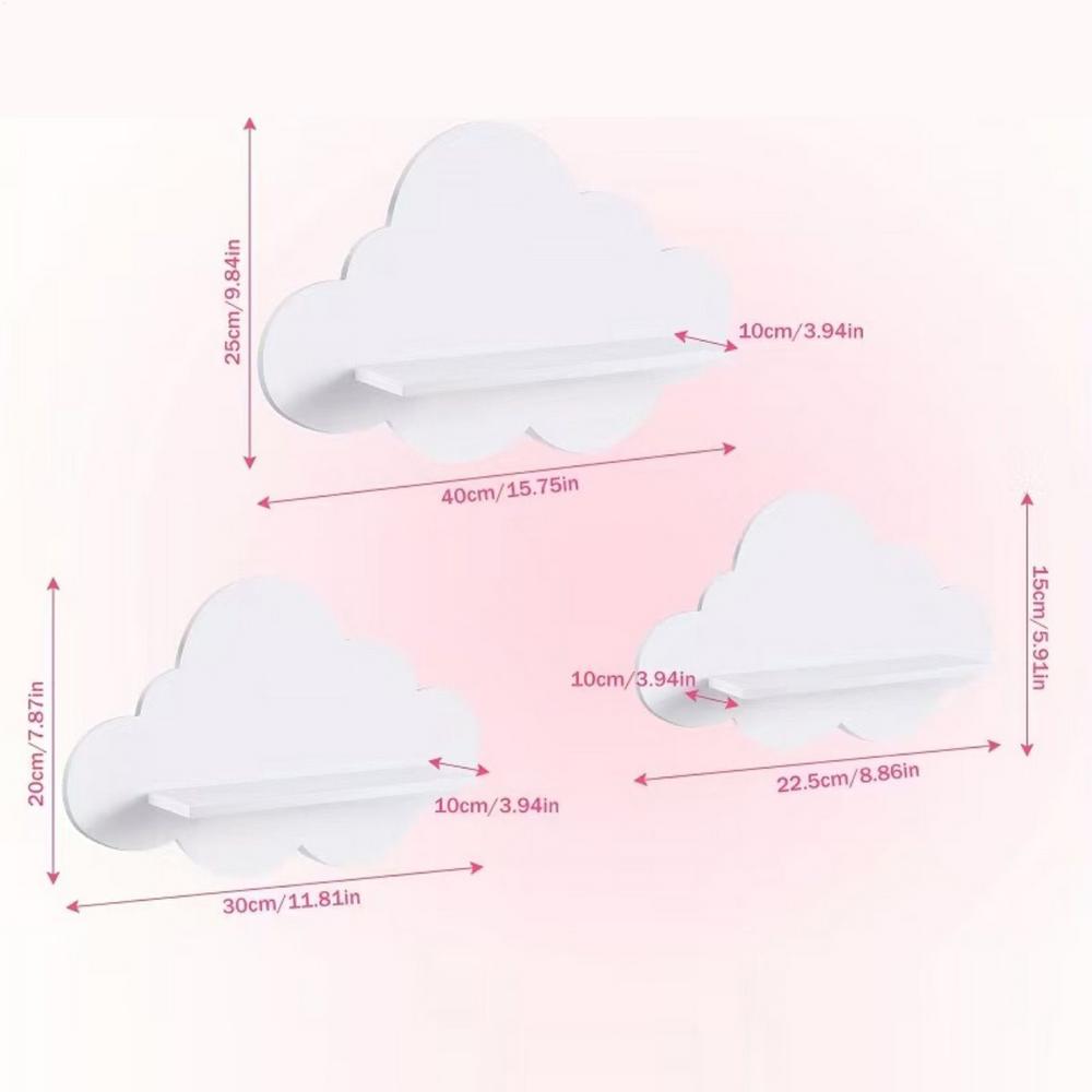 Children's Bookshelf, White Cloud Pattern, Wall-mounted Shelf, Suitable For Decorating Children's Rooms, Living Rooms, Studies