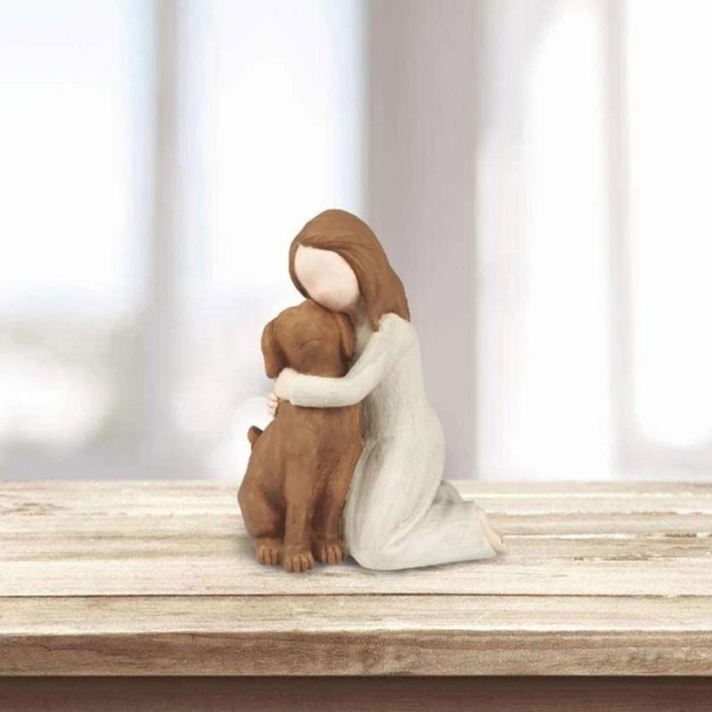 Girl and Dog Figurines Friendship Figure Dog Statue Pet Memorials Gift for Dogs Sympathy Gift for Dog Lover Home Bedroom