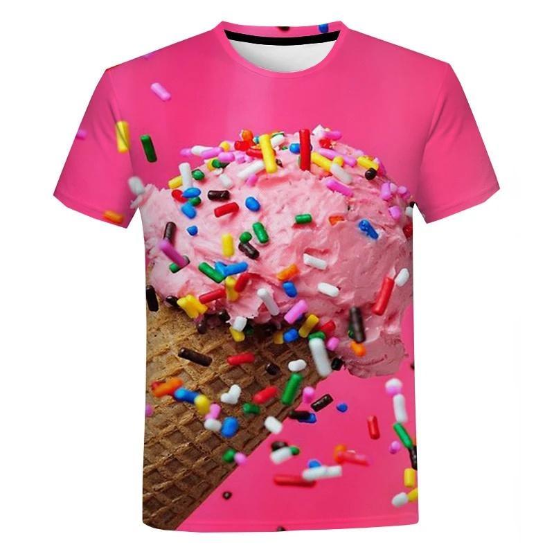 Summer Children Funny Ice Cream 3D Print T-shirt Street Cool Cool Short Sleeve T Shirts Personality Graphic Humour Tee Top