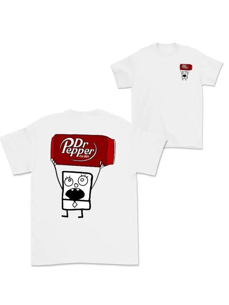 Футболка Dr Pepper Doodlebob Футболка Doodlebob Футболка Dr Pepper Двусторонняя с графическим принтом Унисекс Классические Хлопковые Футболки мода S