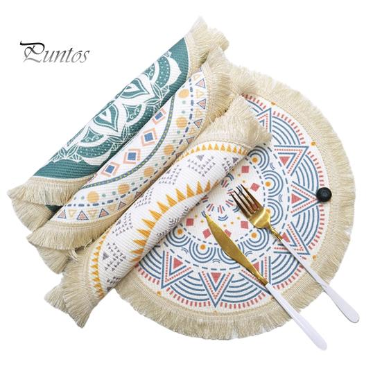 Descanso de Panela Antiderrapante para Cozinha, Jogo Americano Tecido de Algodão Estilo Boho, Jogo Americano de Mesa com Franjas de Borla para Pratos de Jantar, Jogo Americano Lavável a Quente, Suporte de Panela Resistente para Pratos Quentes,