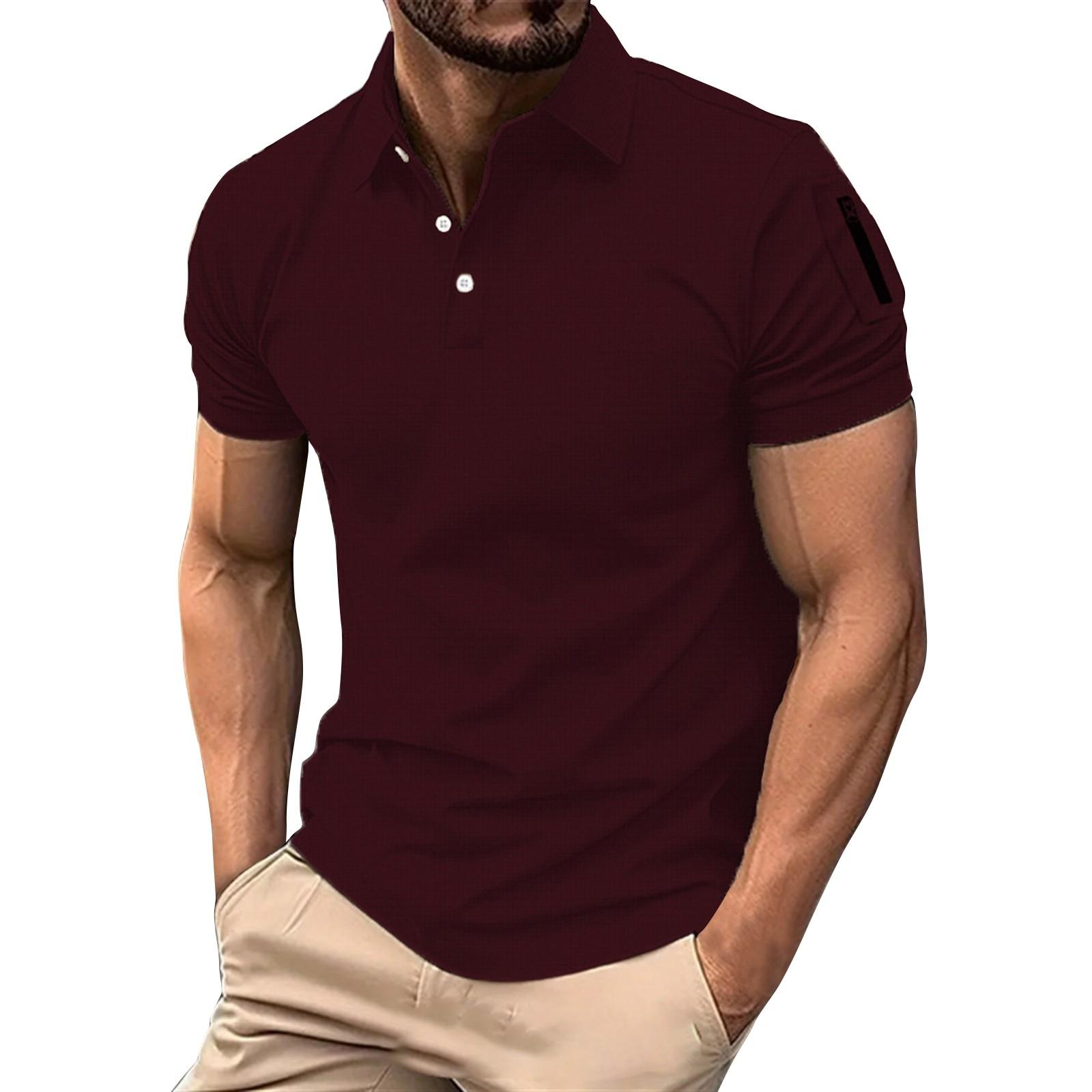 Men s Spring Solid Color Short Sleeve Lapel Shirt Men s Casual Fashion Shirt M винный