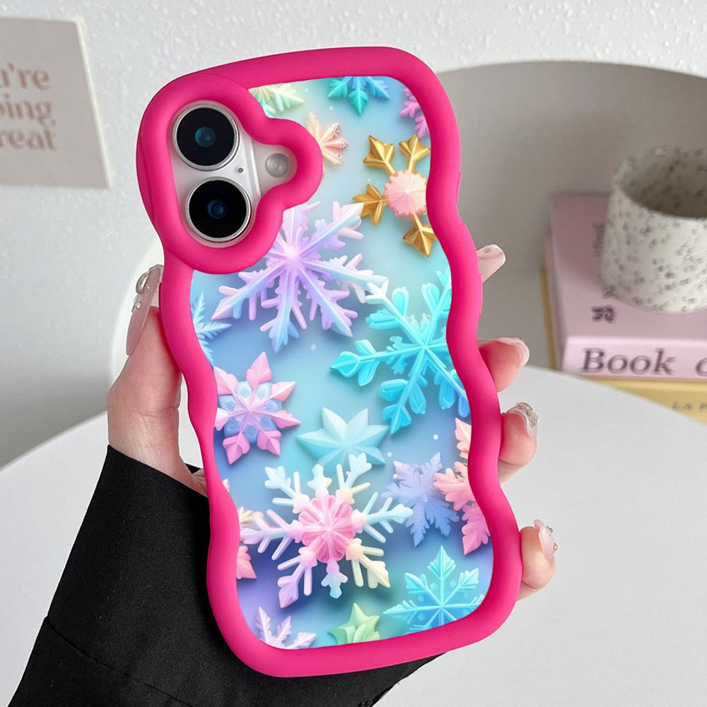 Winter Snowflake Mobile Cell Phone Case for iPhone 17 16 15 14 13 12 11 Air Pro Max Plus Wavy Edge TPU Colorful Cover Smartphone