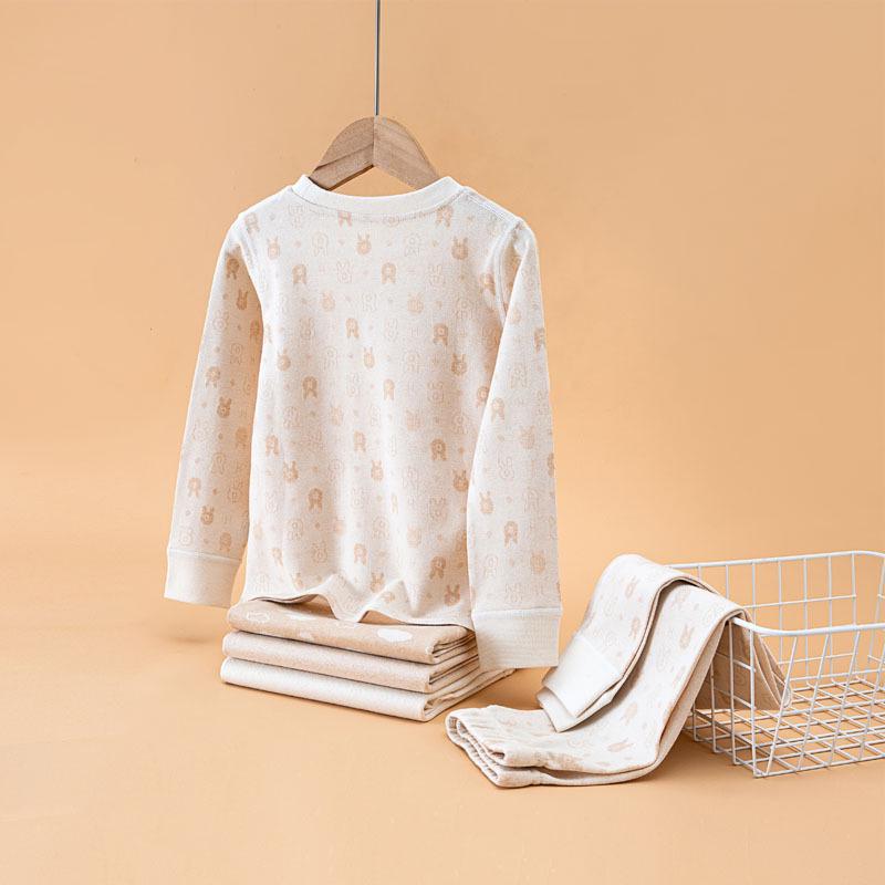 Barevná bavlněná dětská spodní prádlo a pyžamový set - Kulatý výstřih, Hřejivé podzimní a zimní oblečení pro dívky a chlapce