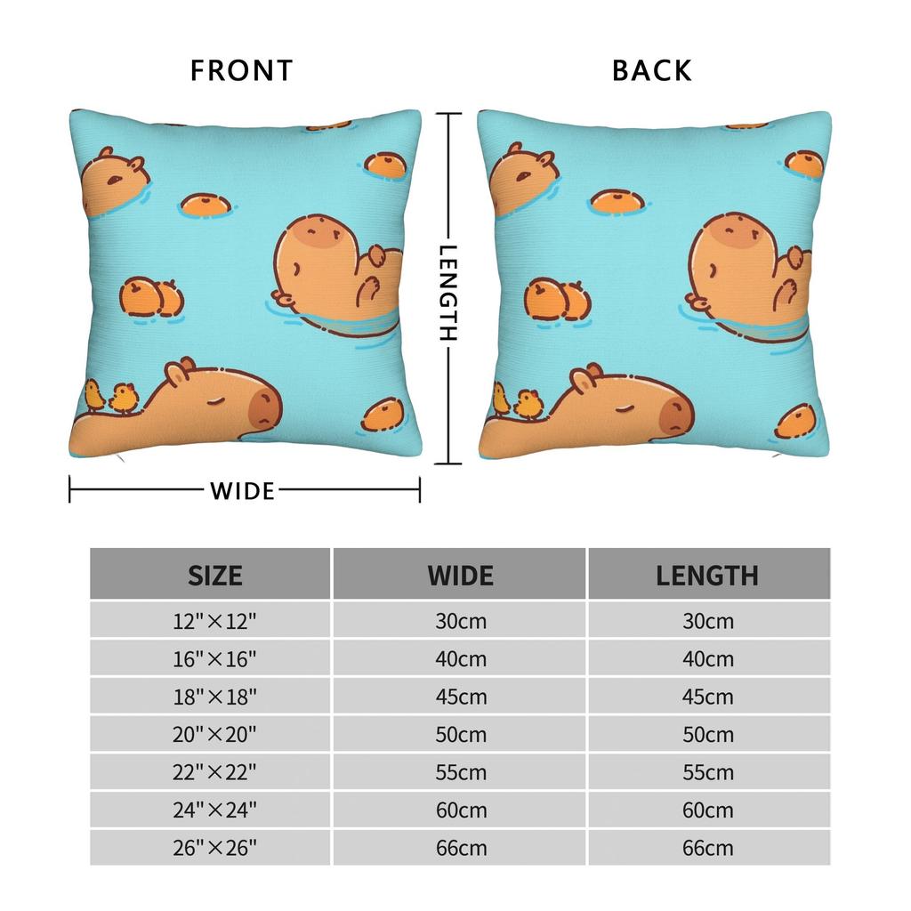Pillow Case Kawaii Capybara   Square  Pillow Cover For Couch Sofa Bedroom Retro Trendy Pillowcases