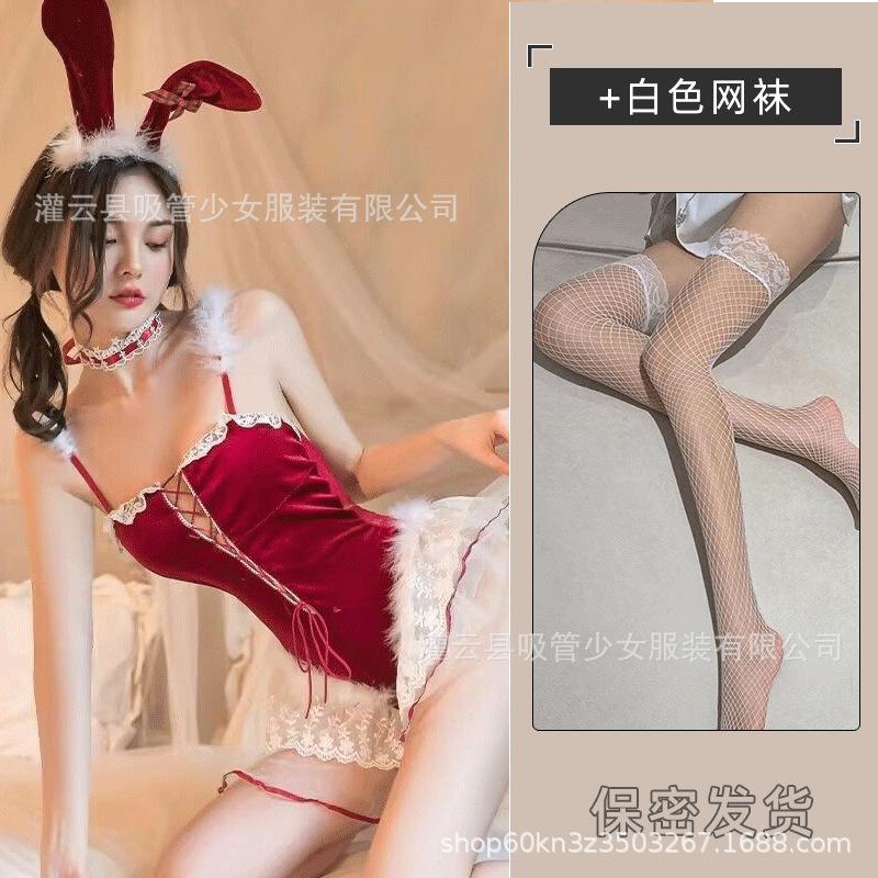 Sexy lingerie sex cos bunny lace red maid straps christmas