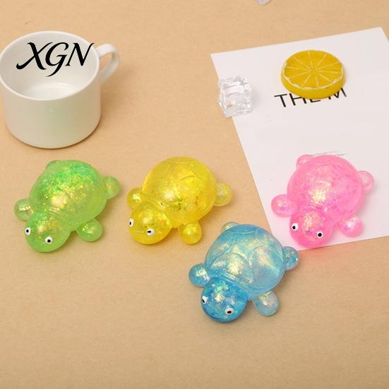 Adult Fidget Toy Squeeze Soft Rubber Stress Relief Slow Relaxation Hand Rebound Glitter Powder Turtle Shape Decompression