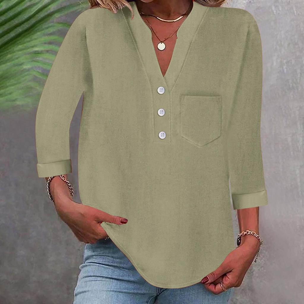 Women's Relaxed Fit Linen Shirt With 3/4 Sleeves