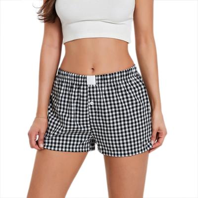 Damen Sommer Karomuster Pyjama Shorts Elastischer Bund Weites Bein Lockerer Schnitt Lounge Shorts