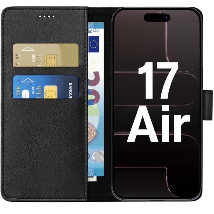 Case - PHONILLICO - iPhone 17 AIR - Black Wallet - Semi-rigid - Leather Effect