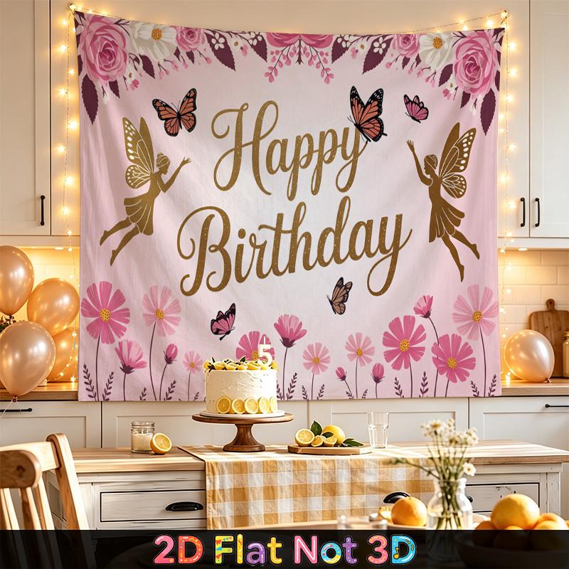 Party Backdrop Happy Birthday Birthday Floral Butterfly Photo Booth Background Front Door Decor