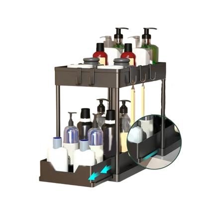 Under Sink Pull Out Tray 2-Tiers Sliding Under Sink Organizers Rustproof Metal Storage for Kitchen & Bathroom Cabinets