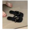 Design belt buckle flat-bottomed black sandals women's summer casual one-pedal soft-soled toe flip-flops shoes