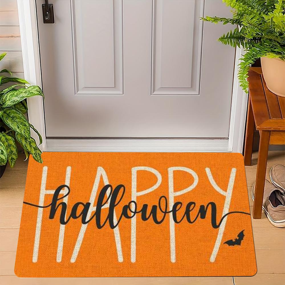 Fun Halloween Cartoon Non-Slip Indoor Carpet Rug Door Mat - Pumpkin Ghost Witch Cat Festive Home Decoration Welcome Mat