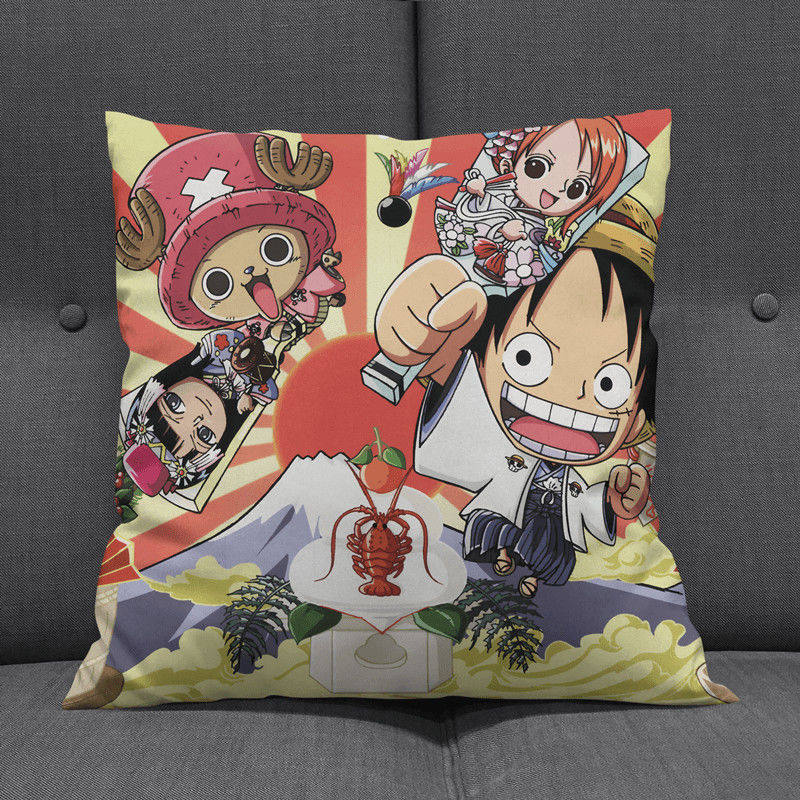 Anime Op Luffy Pillow Cover, Cute Chibi Smile Print Cushion Cover, Polyester Throw Pillow Case For Sofa Bedroom Car, Home Decor