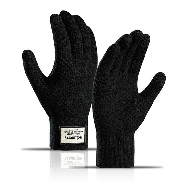 Autumn And Winter Men Padded Thicken Jacquard Touchscreen Gloves Warm Wool Gloves for Cold Weather