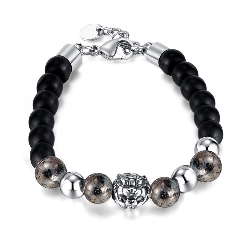 Street Retro Bracelet Men s Stainless Steel Design Punk Style Titanium Tiger Head Bead