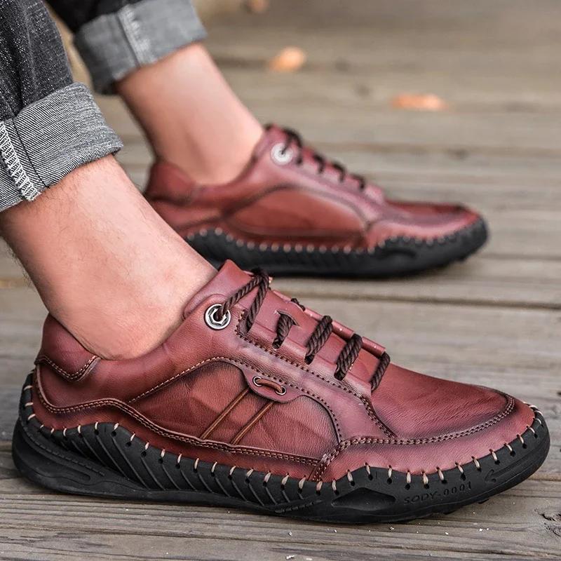 Nowe Męskie Buty Casual Wygodne Oddychające Modny Styl Mokasyny Skórzane Ręcznie Robione Casualowe Mokasyny Mieszkania Trwałe Buty