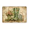 Vintage Metal Tin Sign, Garden Tools with Rubber Boots, 8x12 Inch Wall Decor for Gardeners