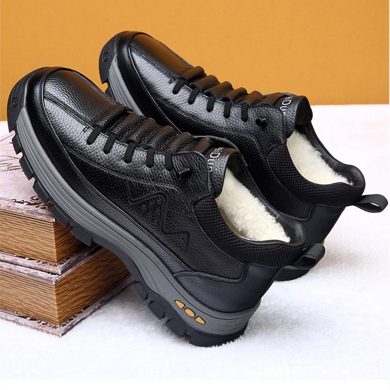 Men's soft elastic winter warm cold wool lining leather snow boots thick bottom non-slip wear outdoor casual sneakers cotton boots