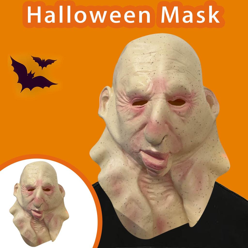 Old Woman Mask Halloween Creepy Wrinkle Face Mask Latex Cosplay Party Props