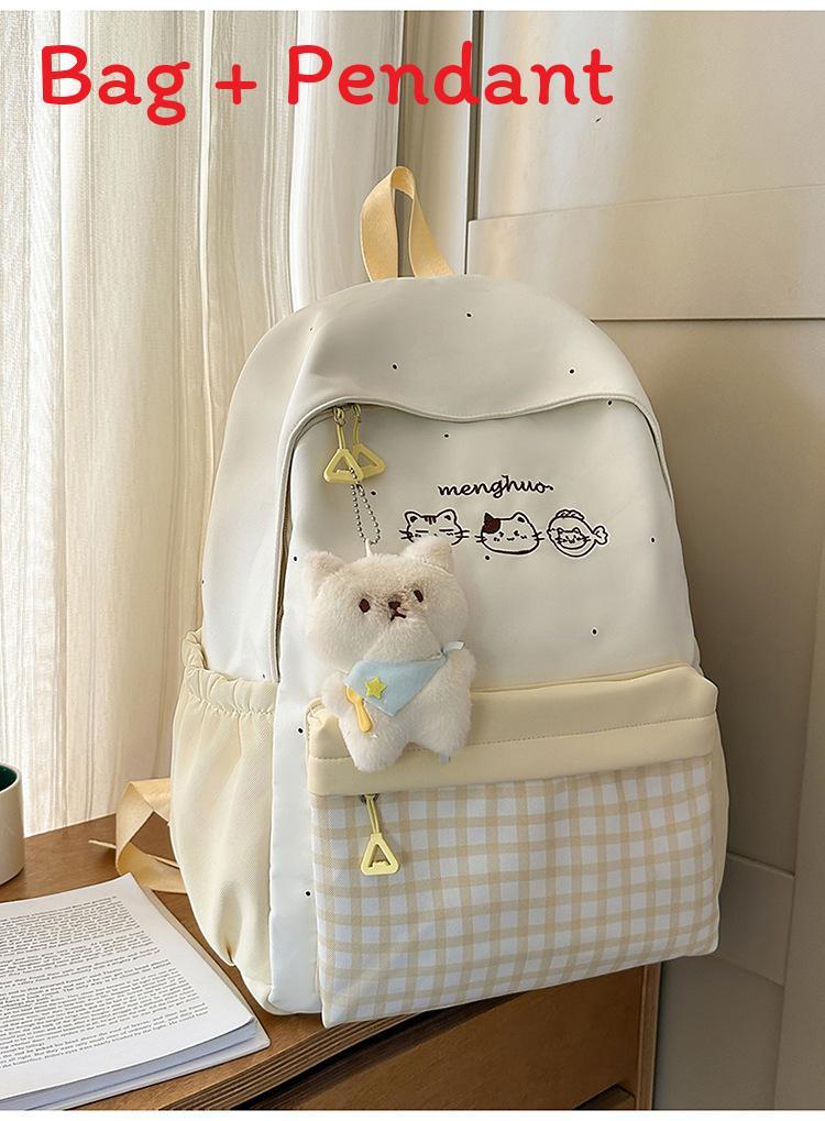 Plaid Backpack For School With Fabric And Padded Shoulder Straps