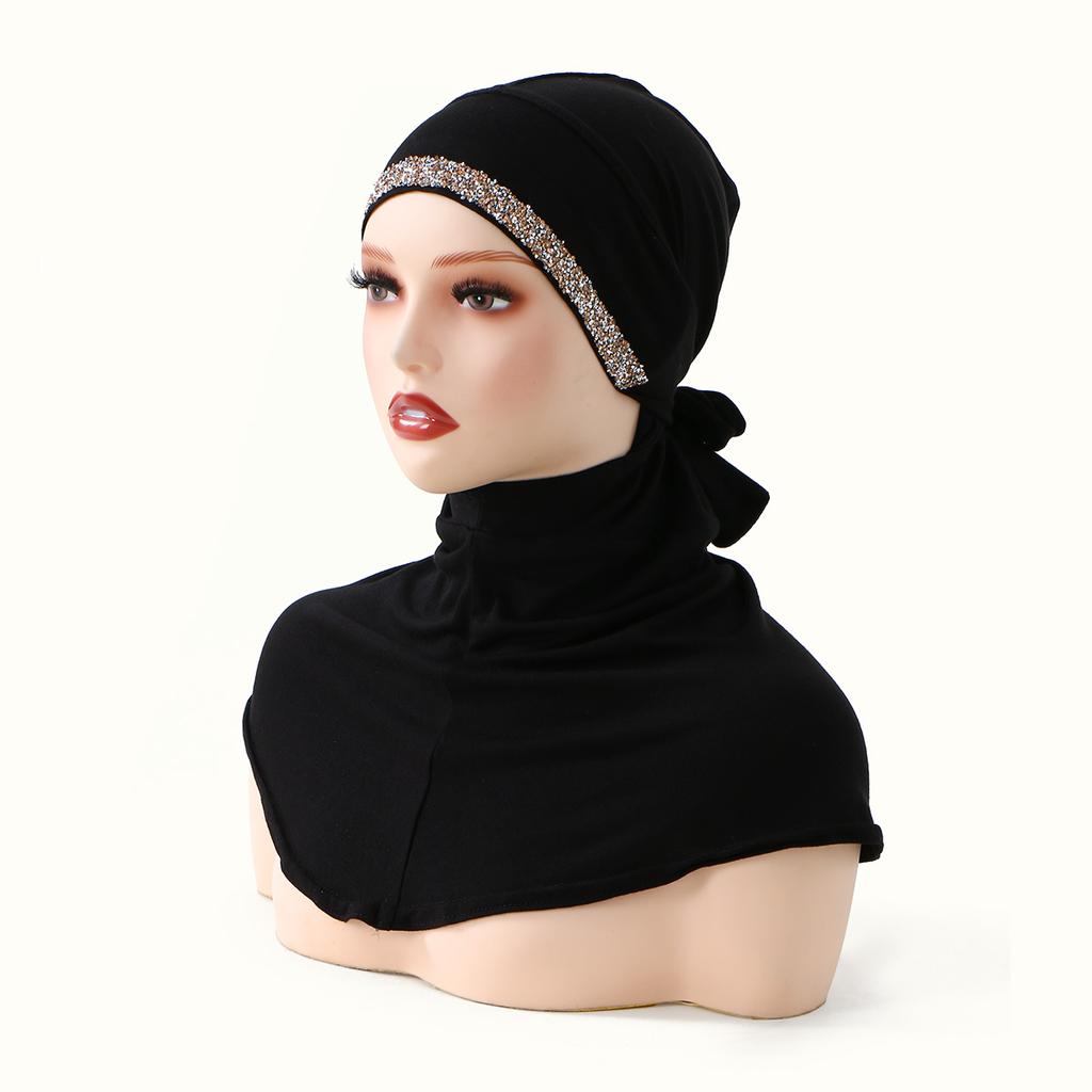 Muslimische Frauen Sofort-Hijab Islamische Einfarbige Innenkappe Malaiische Doppelkinn-Unterkappe Damen Kristall Hanf Mützenhut Tuban Bandana