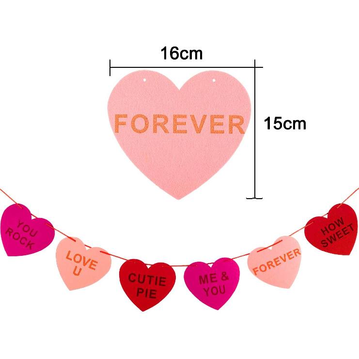 Whaline Valentine's Day Felt Heart Garland Banner for Indoor Outdoor Wedding Engagement Anniversary Party Favor(9.8 feet)