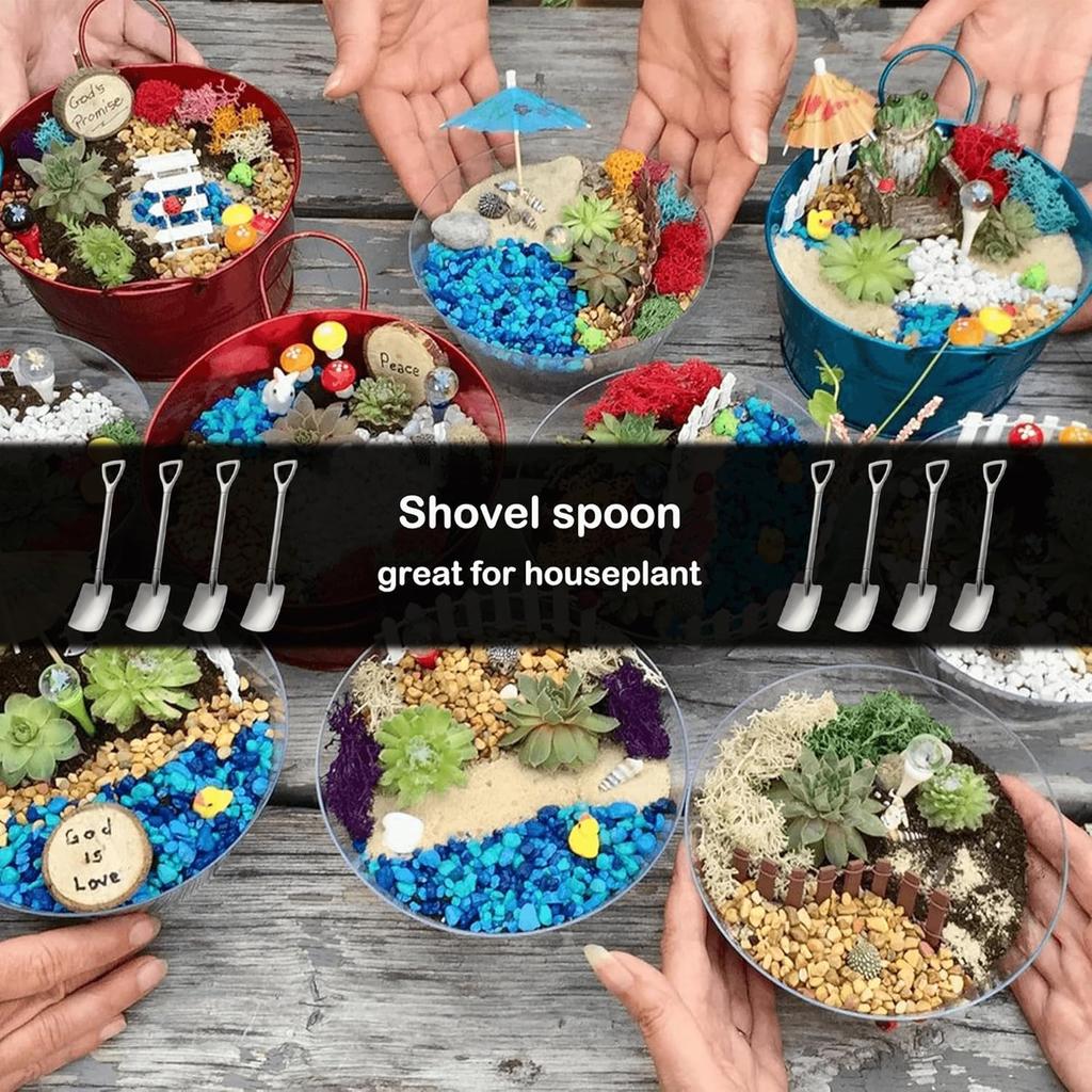 8 Pack 6” Small Shovels Desserts Spoons for Coffee, Espresso, Tea, Party, Kitchen, Gelato, Demitasse, Decorations, Fruit (Stainless Steel, Silver)