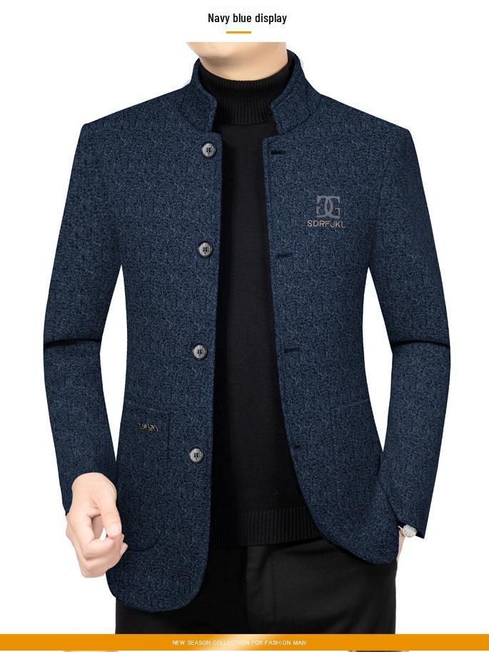 Men's Spring 2024 Wool Stand Collar Jacket - Fashionable Casual Business Coat