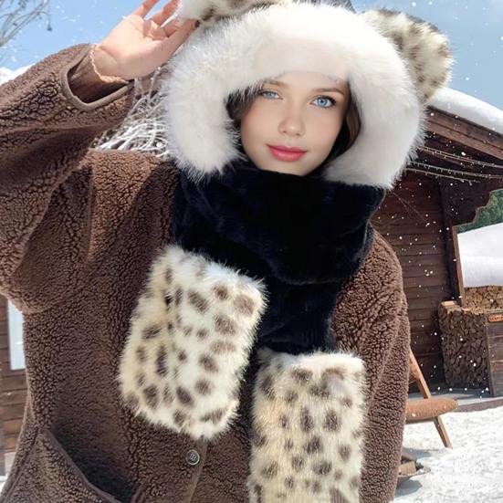 3 in 1 Winter Scarf Hat Knitted Windproof Warm Elastic Tiger Pattern Thermal Hat