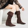 Mode Herbst Winter Vintage Wildlederimitat Damen Kniehohe Stiefel Mode Plissierte Keilabsätze Absatzhöhe Erhöhend Chelsea Lange Stiefel Schuhe