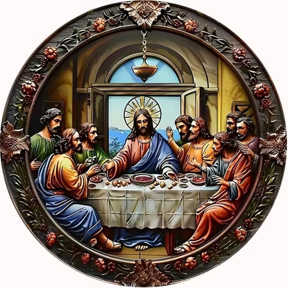 

Круглая настенная табличка в стиле ретро «Тайная вечеря» с Иисусом, подходит для гостиной, фермерского дома, подвесное декоративное панно 20x20cm белый