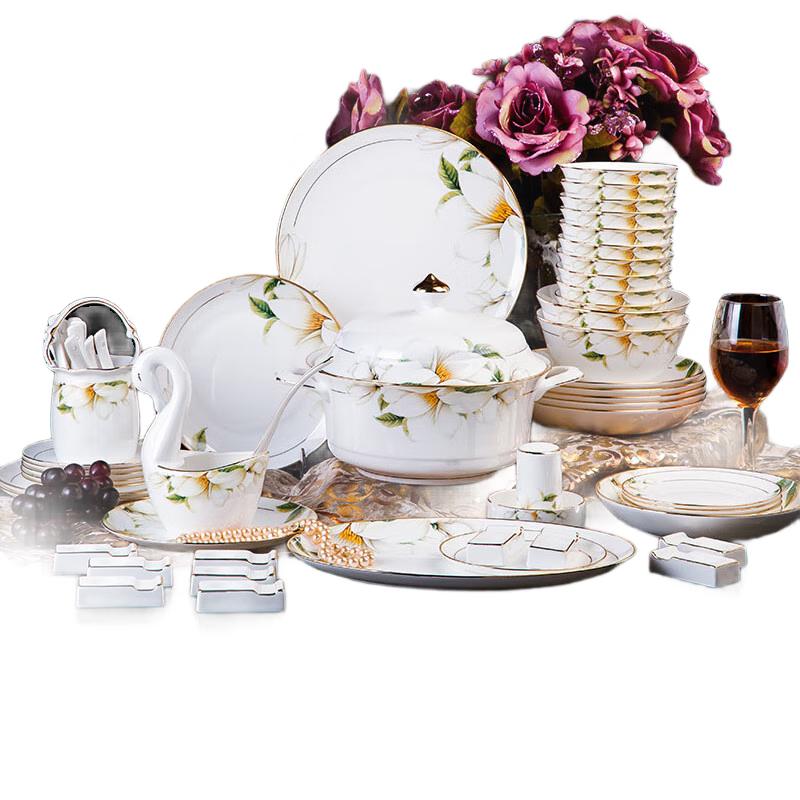 JANLA Lily Pattern Jingdezhen Ceramic Dinnerware Set, 60-Piece