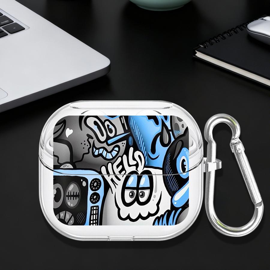 Super Cool Black Graffiti Case For Samsung Galaxy Buds 2Pro 4Pro 4 Pro 3Pro Live 3 FE 2 Clear Earphone Cases Cover With Hook