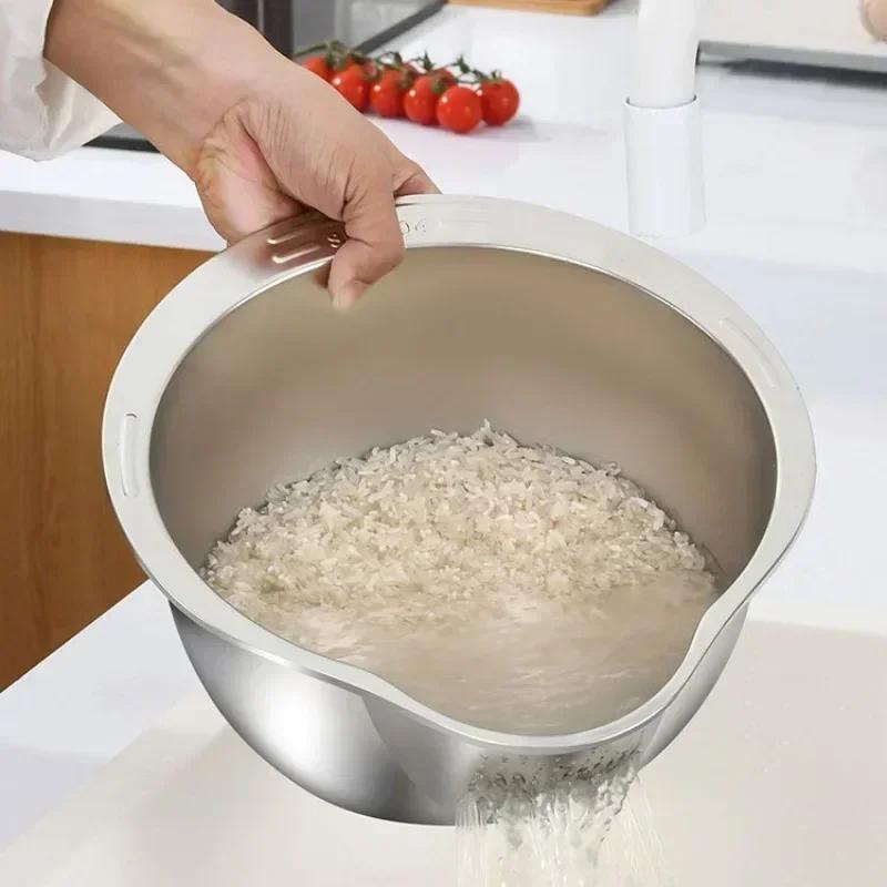 Heavy Duty 304 Stainless Steel Rice Colander - Extra Large Grain Washer & Fruit Strainer Bowl, Rustproof Kitchen Helper Tool