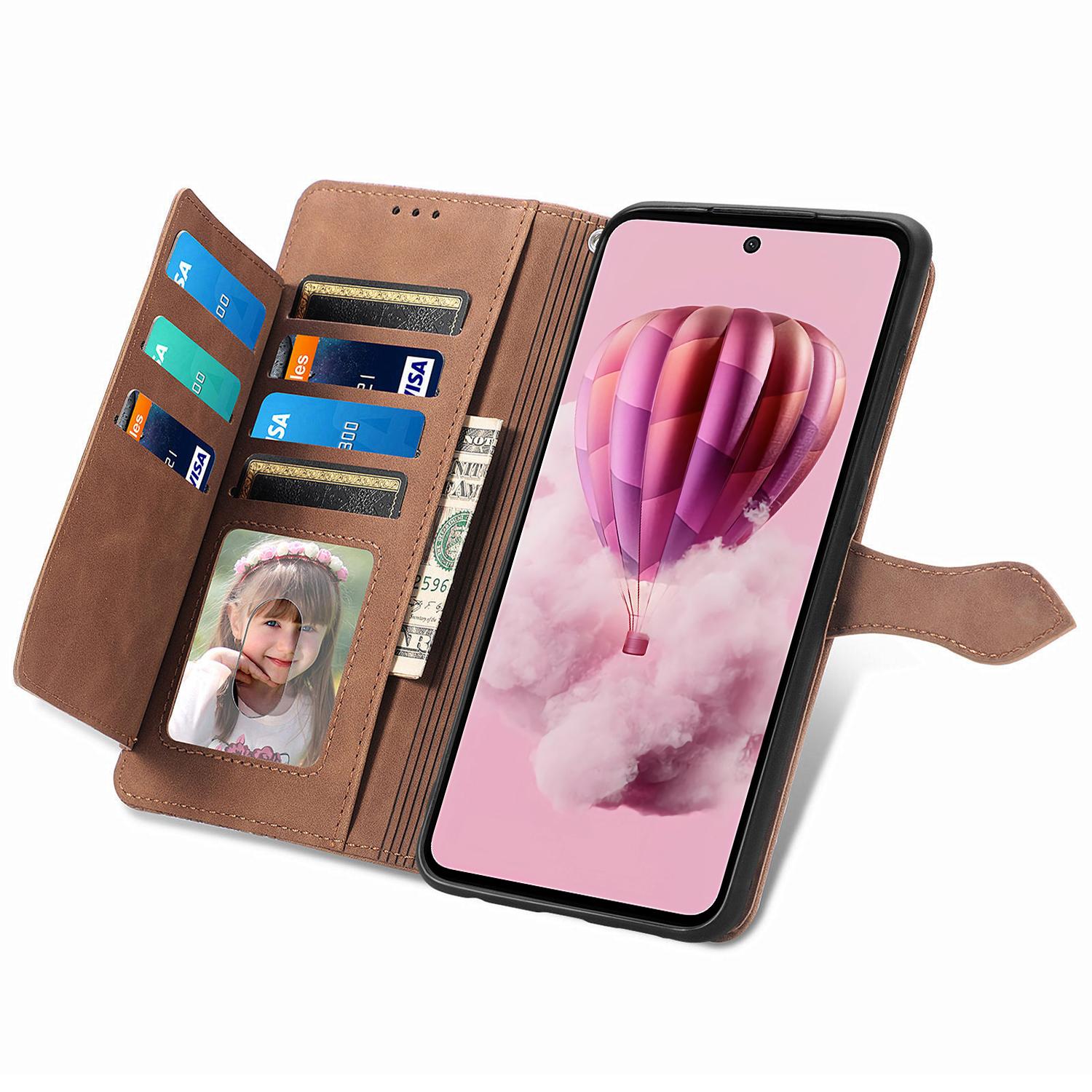 

For HMD Skyline Zipper Wallet Case with Strap Flower Imprint PU Leather Phone Cover Pink