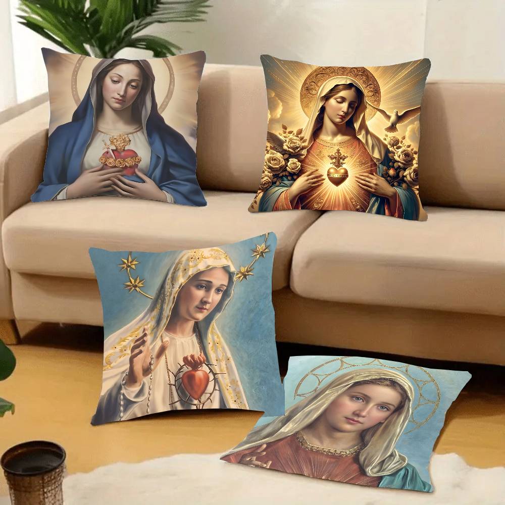Retro V-Virgin Mary Pillow Case Plush Fabric Soft Pillowcase Double Sided Print Cushion Cover Household Gifts