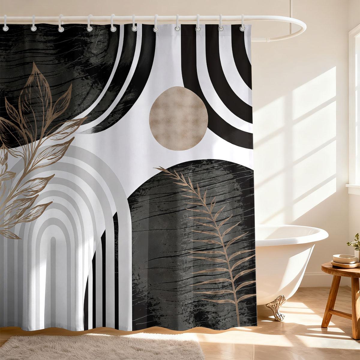 

1Pc Abstract Line Printed Shower Curtain Multi Size Partition Privacy Hanging Curtain With 12 Hooks Fashion Bathroom Decoration W60H190(CM)-1 Pcs