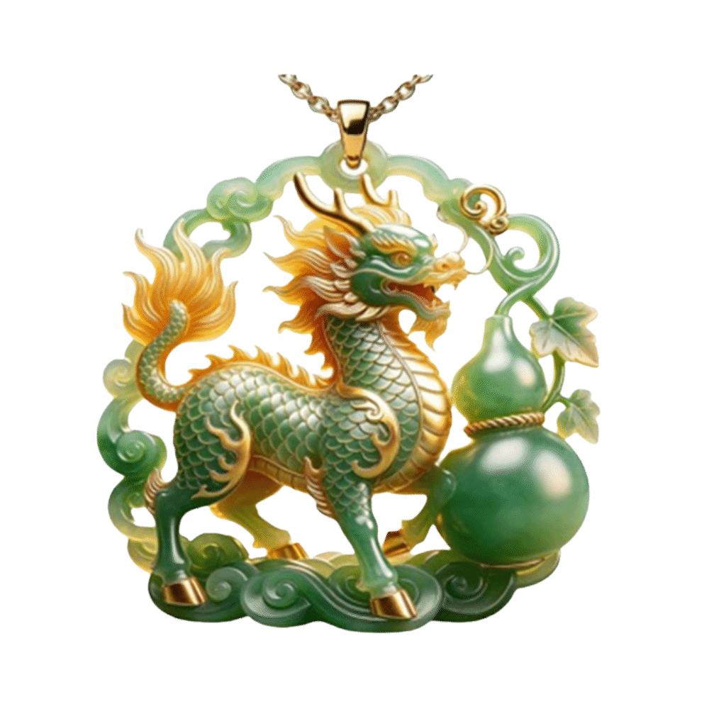 Carved Dragon Pendant Necklace Lotus Flower Lucky Amulet Dragon Pendant Traditional Chinese