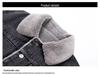 Black & Gray Men's Slim Lapel Denim Jacket with Velvet Lamb Plush, 2024 Korean-Style Winter Edition