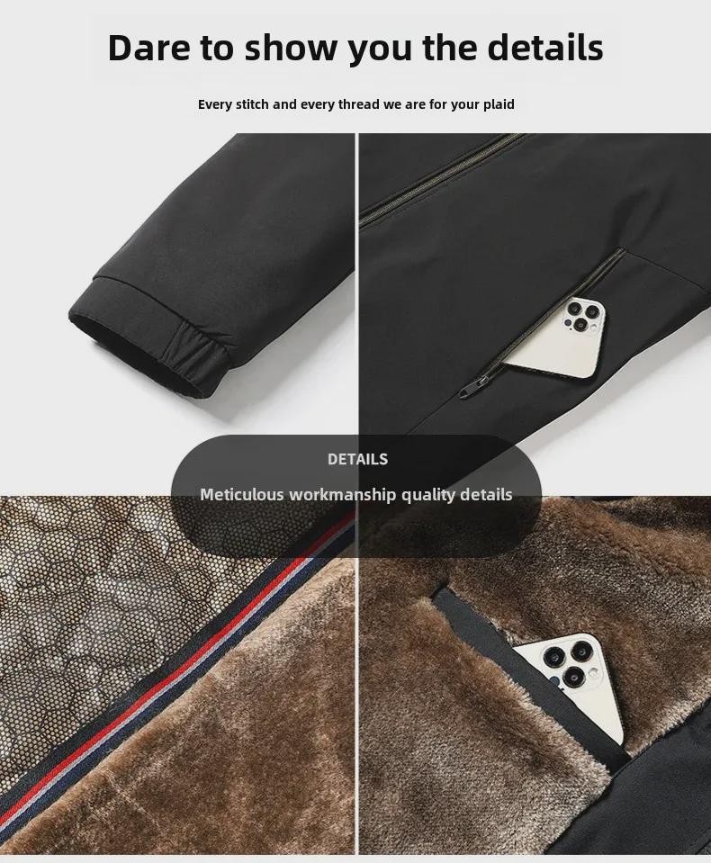 2024 Men's Winter Stand-Up Collar Jacket for Middle-Aged & Elderly, Plus Velvet, Thickened & Warm 