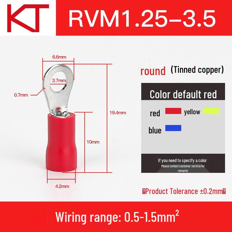 Kaisheng Round Pre-insulated Copper Terminal Lug RV1.25-3.5-4-5-6-8-10-12